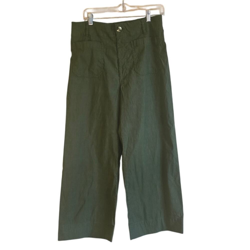 Anthropologie Maeve The colette green linen blend wide leg pants size 32